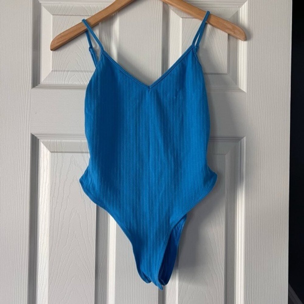 SHEIN Ribbed Blue Bodysuit Women’s Medium Spaghetti Strap Cami Tank Top